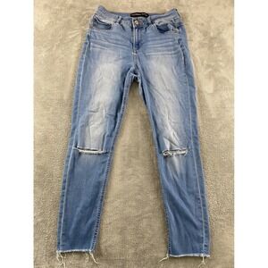 Express Jeans Ankle Legging High Rise Distressed Raw Hem Light Wash Blue 6R